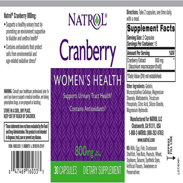 Natrol Cranberry Capsules 800 Mg 30 Ea