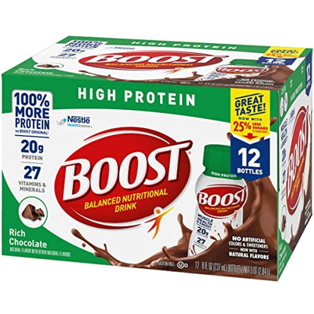 Boost High Protein Complete Nutritional Drink, Rich Chocolate, 8 Fl Oz Bottle - Pack of 12