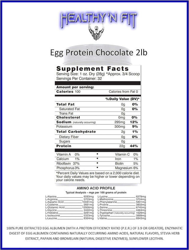 Healthy 'N Fit 100% Egg Protein- Heavenly Chocolate (2Lb): 100% Egg White Protein -Plus Natural Peptides. Ultra Pure, Natural Egg Protein Isolate