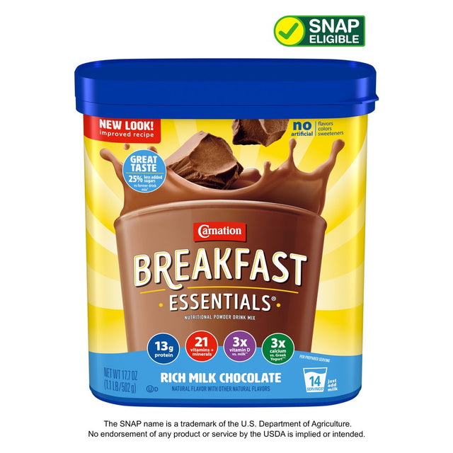 Carnation Breakfast Essentials Nutritional Powder Drink Mix, Rich Milk Chocolate, 13 G Protein, 1 - 17.7 Oz Canister