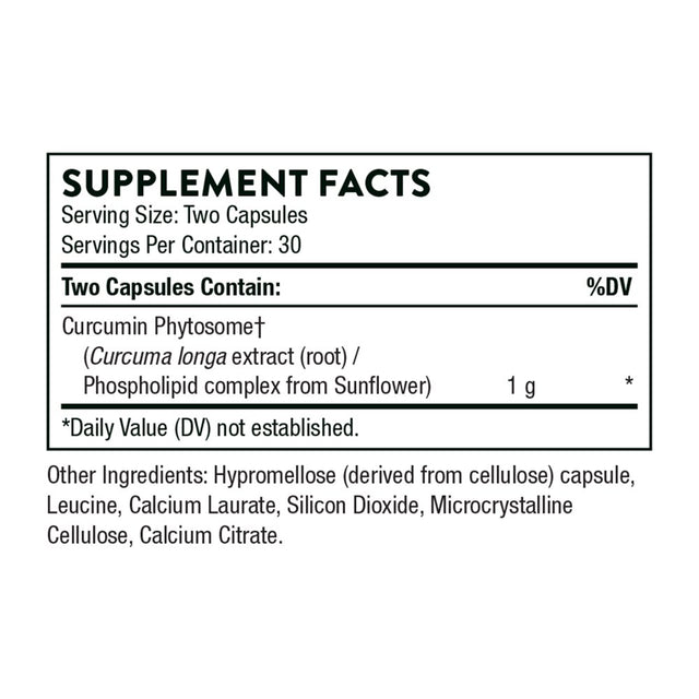 Thorne Curcumin Phytosome 1000 Mg (Meriva), Clinically Studied, High Absorption, Supports Healthy Inflammatory Response in Joints, Muscles, GI Tract, Liver, and Brain, 60 Capsules, 30 Servings