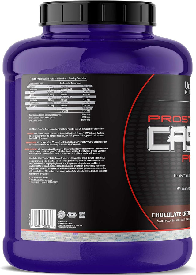 Ultimate Nutrition Prostar Micellar and Hydrolyzed Casein Protein Powder - Fat Free Overnight Muscle Growth and Recovery with Bcaas, 5 Pounds, Chocolate