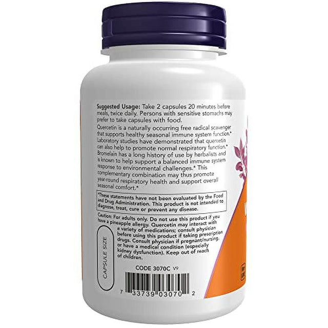 NOW Supplements Quercetin with Bromelain Balanced Immune System, Pineapple, 120 Veg Capsules