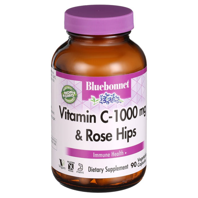 Bluebonnet Nutrition - Vitamin C-1000 Mg plus Rose Hips - 90 Vegetarian Capsules