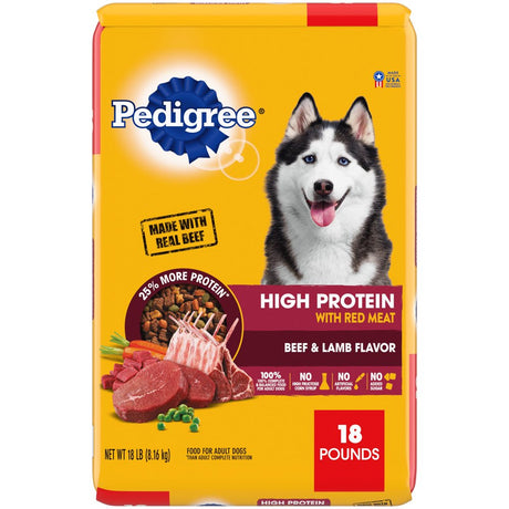 Pedigree High Protein Beef and Lamb Flavor Dry Dog Food, 18 Lb Bag