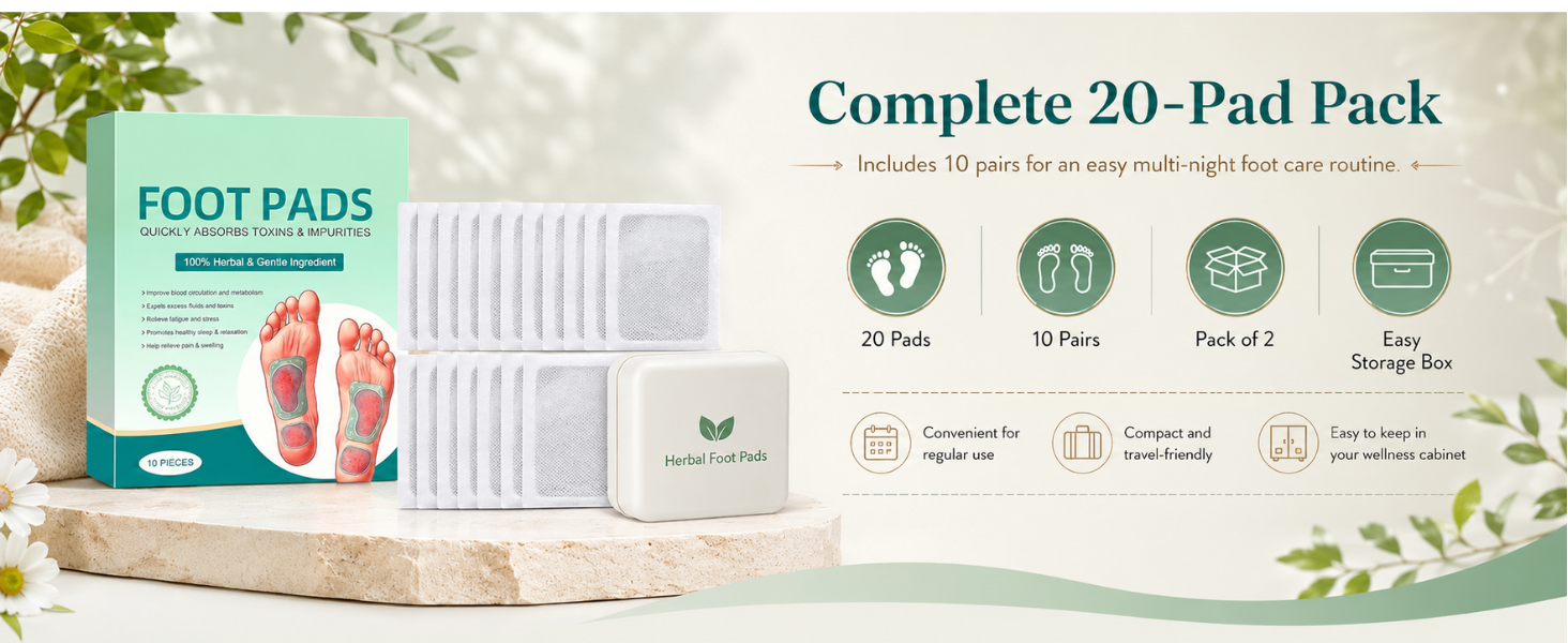 (pack of 2)100% Herbal And Gentle Ingredient Detox Foot Pads, 20 Pieces, Natural Ingredients for Sleep Aid, Pain Relief, Toxin Removal with Bamboo Vinegar and Acupoint Micro-Massage Technology (20)