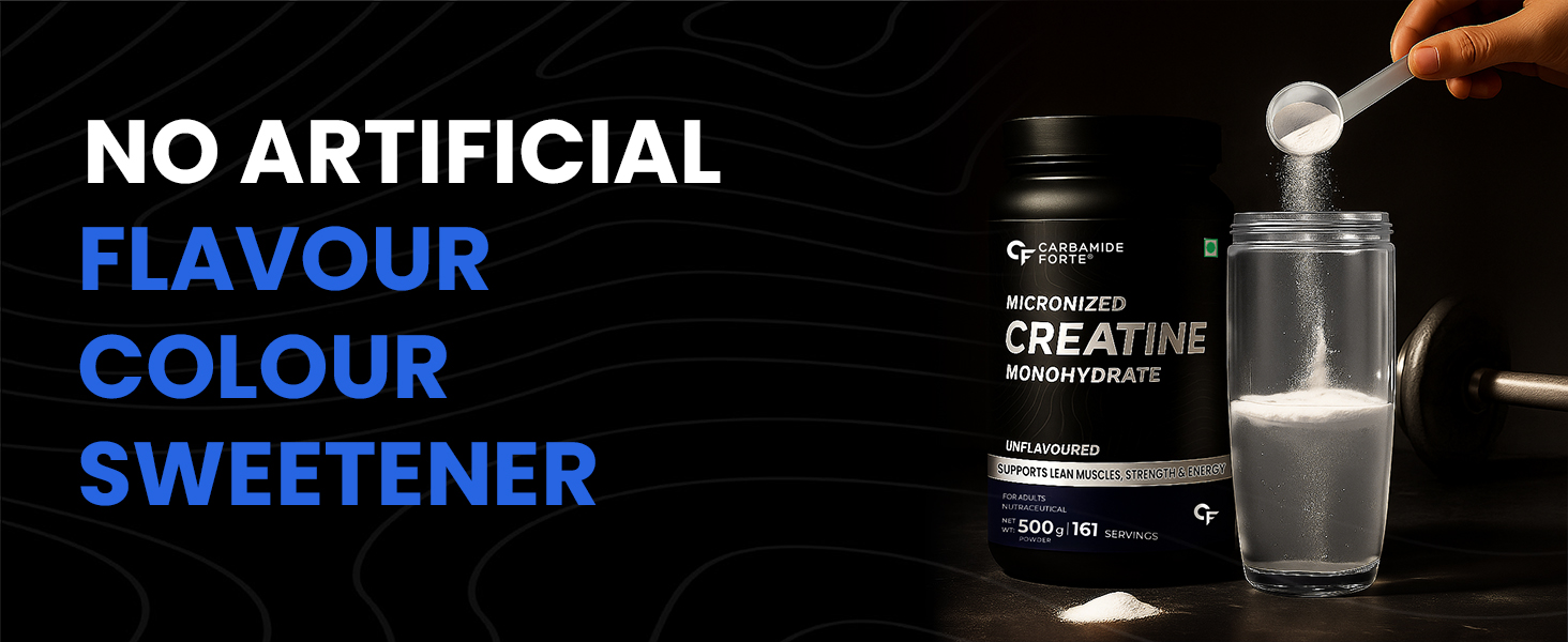Carbamide Forte Creatine Mono hydrate Powder | Micronized Monohydrate Creatine 500g | Micronized Monohydrate Supplement for Lean Muscle, Strength & Energy - Unflavoured - 161 Servings - 500g