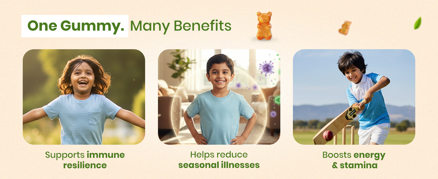 BabyOrgano Ayurvedic Immunity Gummies for Kids 2+ Yrs | 95% Curcumin Amla Guduchi Giloy & Manjistha | Immunity Booster | Gelatin & Gluten Free | FSSAI Approved | Pineapple Flavour | 30 Gummies