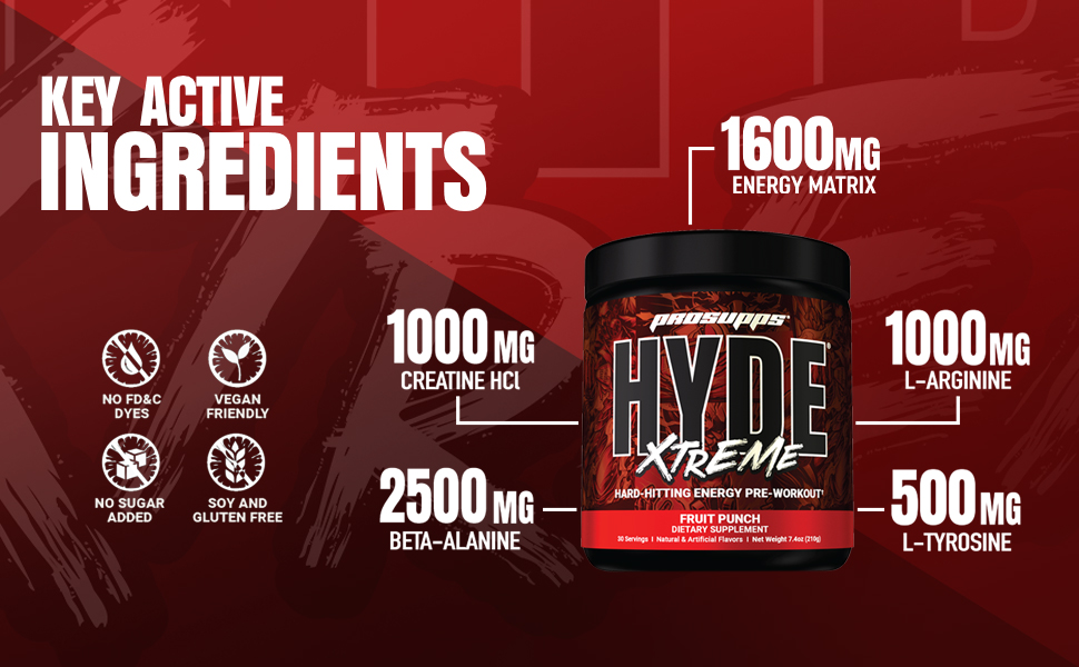 HYDE Xtreme - Hard Hitting Energy Pre Workout Supplement | Caffeine, Beta-alanine, Creatine HCl, L-arginine | For Muscle Pump, Vascularity, Strength and Focus | 15 servings (Blue Razz)