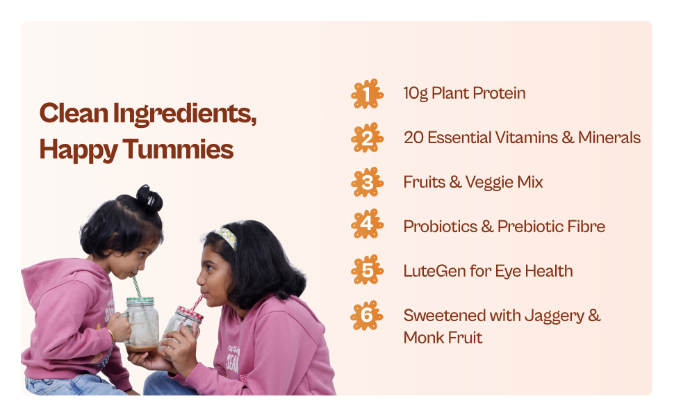 Origin Kids Nutrition Mix | Ages 7-12 | 10g Plant Protein | Eye Health, Immunity & Height Growth | Chocolate Fudge, 316g | Zero Refined Sugar | Plant-Based
