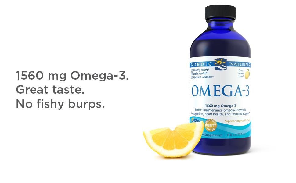 Nordic Naturals Omega 3 Liquid | 1560 Mg Omega 3 Fatty Acid | Sardine Fish Oil Syrup With EPA & DHA Supplement For Heart, Brain Health & Immune Support | Fish Oil Lemon Flavour 16 Floz 473 ml