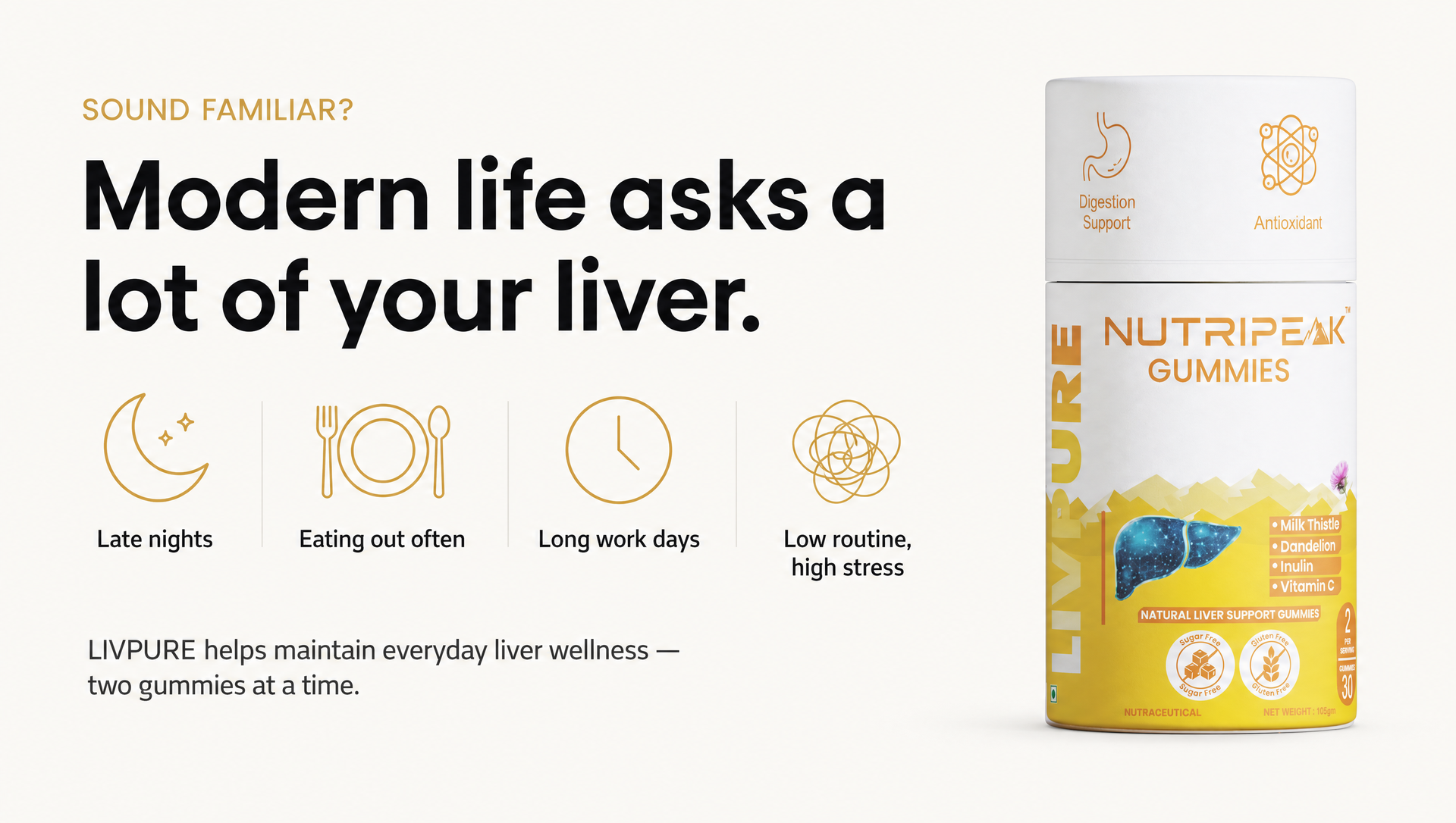 Livpure Liver Support Gummies, Mango, Sugar Free, 30 Count