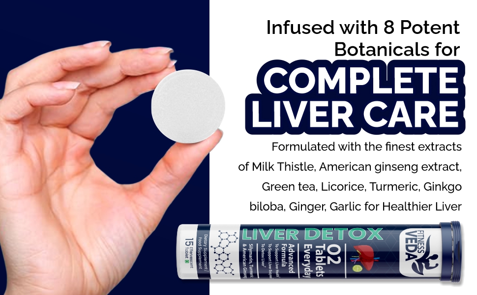 Fitness Veda Liver Detox Effervescent-15 Tablets | Fatty Liver Health Supplement | Milk Thistle With American Ginseng Premium Ayurvedic Herbs | Clinically Researched | Drop, Dissolve, Fizz & Drink