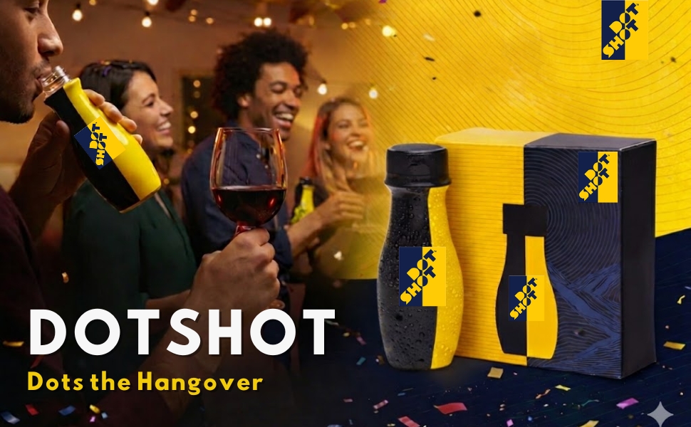 DOT SHOT Anti Hangover Shot for After Party Recovery | 100% Vegan Liver Detox Drink | Clinically Proven Shots with Turmeric, Vitamins & Electrolyte | No Side Effects | Pack of 2
