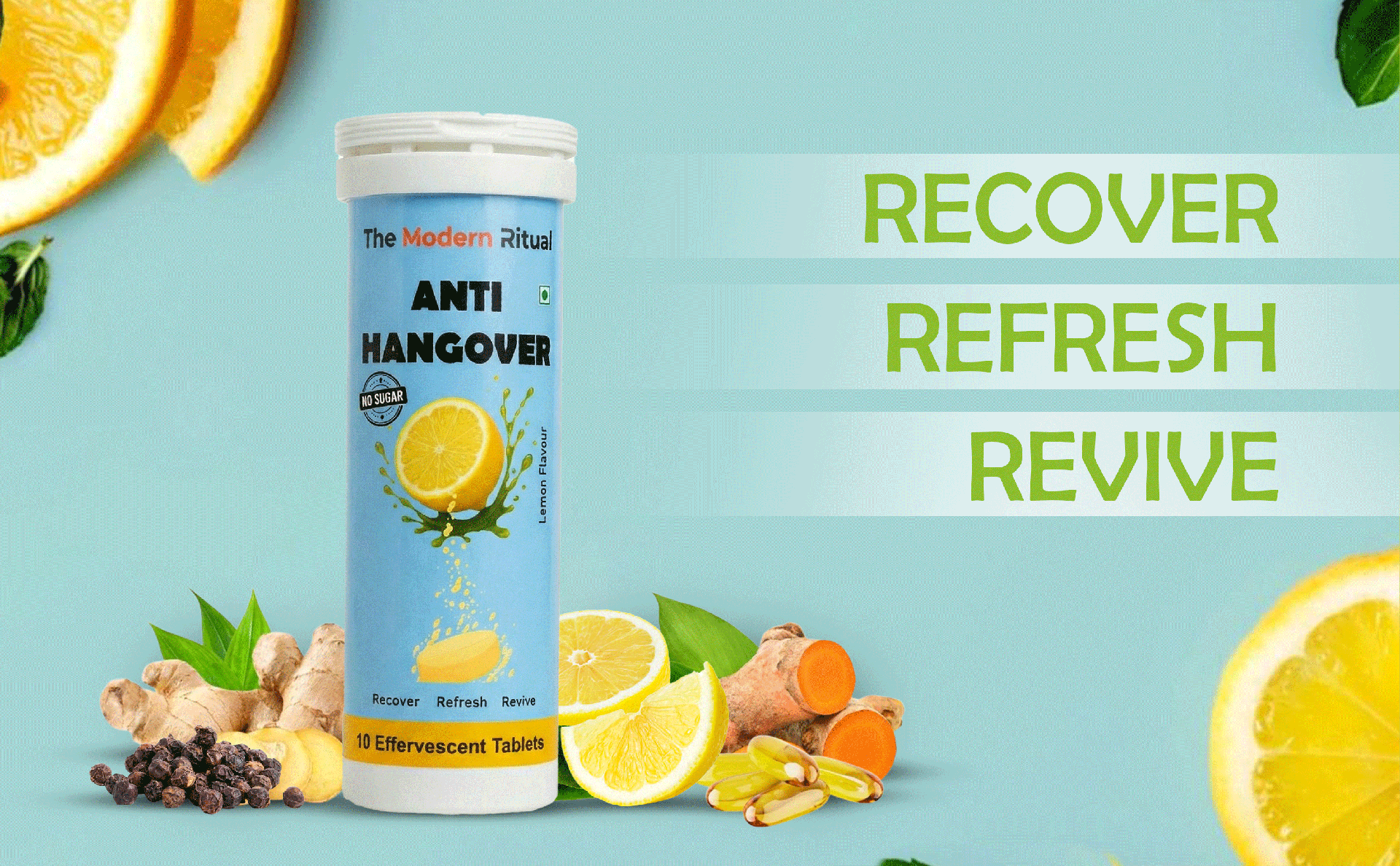 Anti-Hangover Effervescent Tablets | Instant Hangover Relief, Hydration & Energy Booster | Liver Support Formula | Zero Sugar | Vegan | Lemon & Orange Flavour - Pack of 2