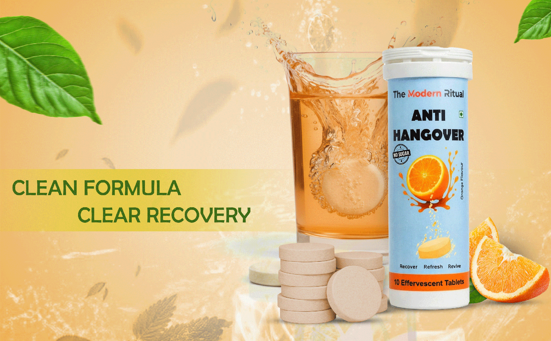 Anti-Hangover Effervescent Tablets | Instant Hangover Relief, Hydration & Energy Booster | Liver Support Formula | Zero Sugar | Vegan | Lemon & Orange Flavour - Pack of 2