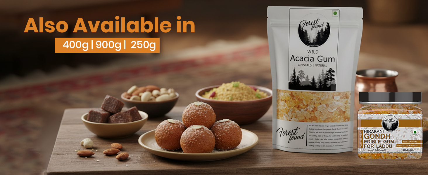 Forest Found Wild Acacia Edible Gum (400g) – 100% Pure Babool Gond | Authentic Forest-Sourced Gum Arabic for Traditional Sweets & Immunity