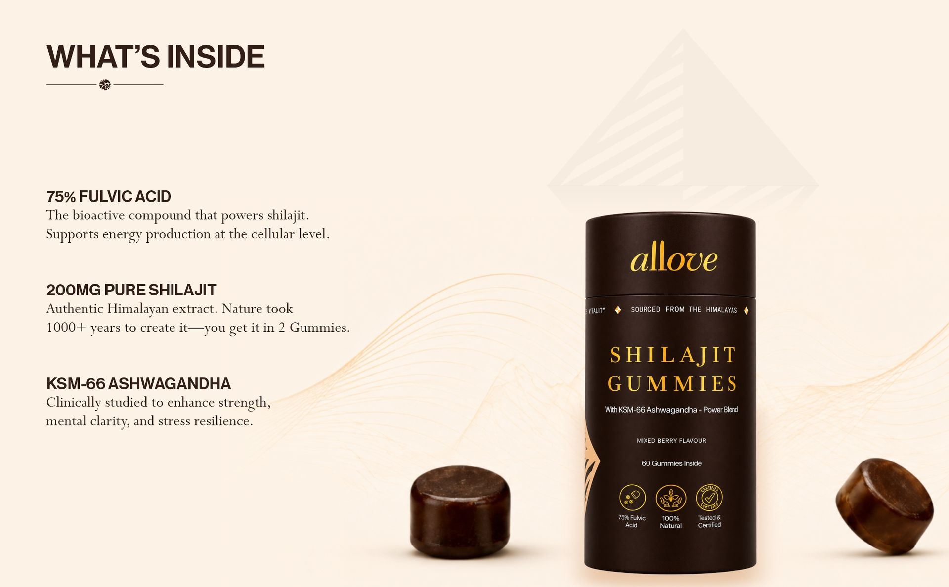 Allove Shilajit Gummies with KSM-66 Ashwagandha| 60 Gummies | Mixed Berry