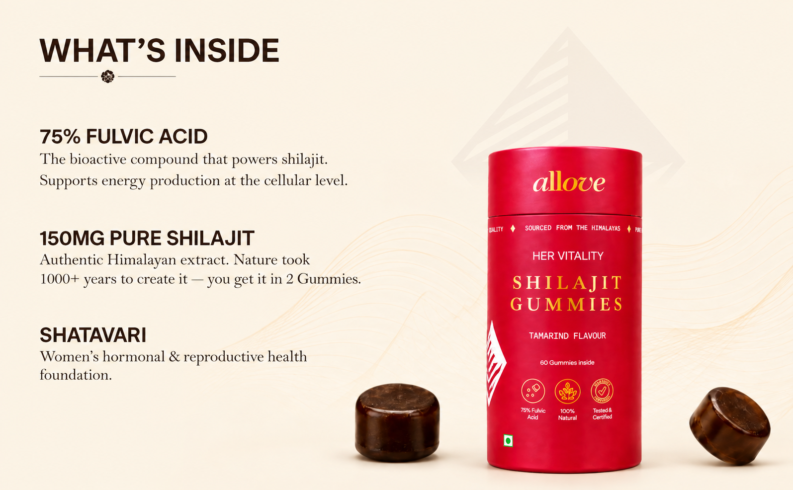Allove Her Vitality Shilajit 60 Gummies | Shatavari & Ashoka | Tamarind