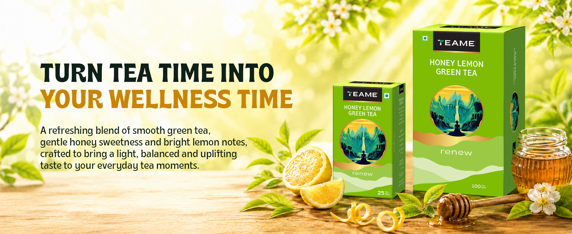 TE-A-ME Green Tea 50 Bags - Lemon & Honey | Green Tea for Weight Loss