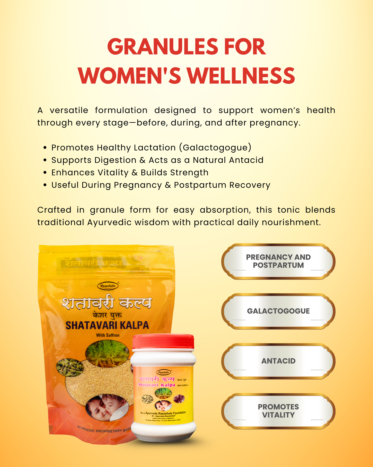 Rasashala Shatavari Kalpa (Kesharyukta) | For Pregnancy and Puerperial Period | Herbal Shatavari Kalpa for Healthy Pregnancy (250 gm)