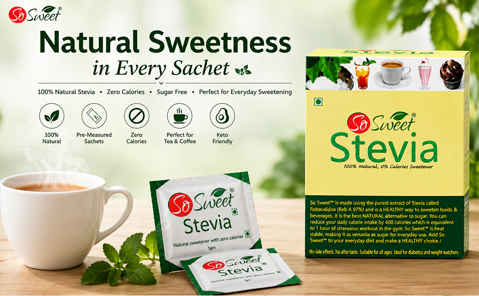 So Sweet Stevia Sachets, Sugar Free Zero Calorie Sweetener, 200 Sachets