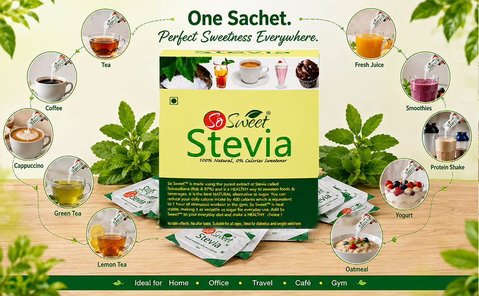 So Sweet Stevia Sachets, Sugar Free Zero Calorie Sweetener, 200 Sachets