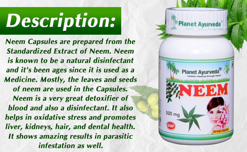Planet Ayurveda Neem - 60 Capsules | Natural Supplement for Skin Wellness