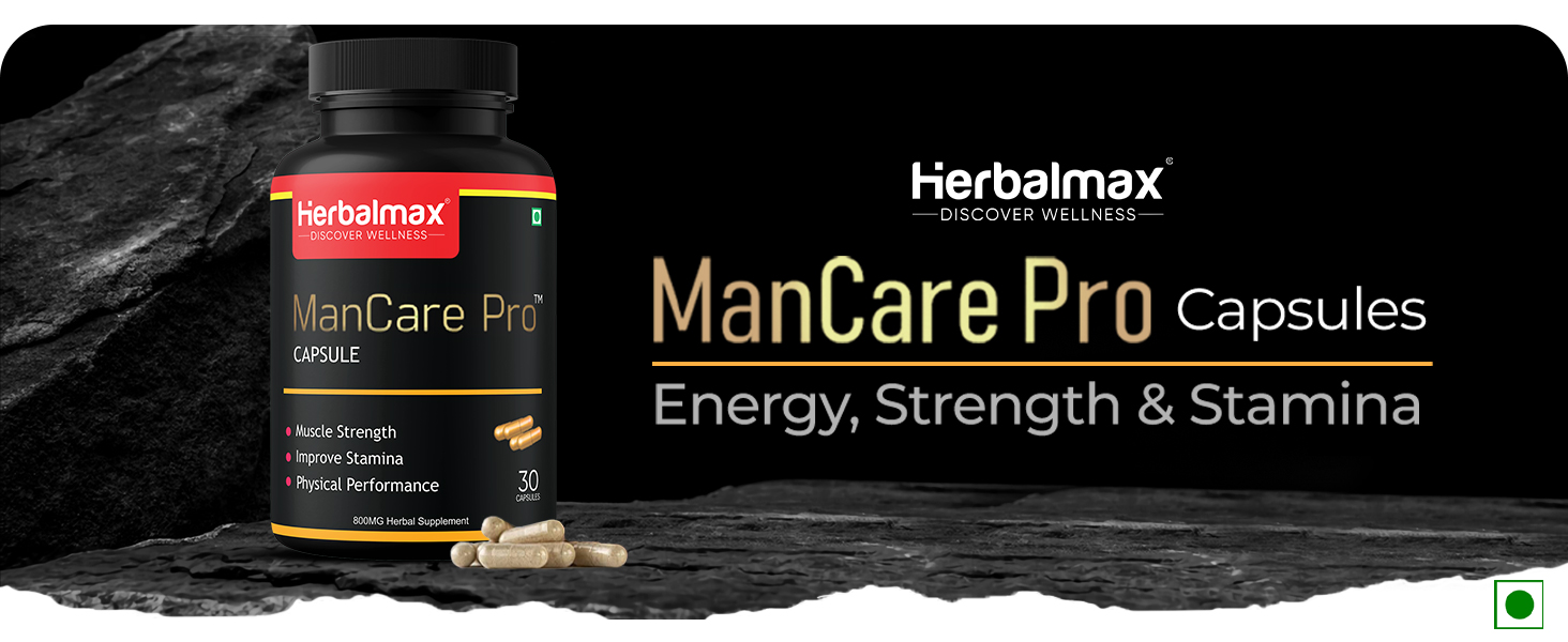 Herbalmax ManCare Pro Capsules – 800mg | With Safed Musli, Shilajit, Ashwagandha, Vaidarikandra & Kaunch Beej Extract | Supports Muscle Strength, Stamina & Physical Performance – 30 Capsules