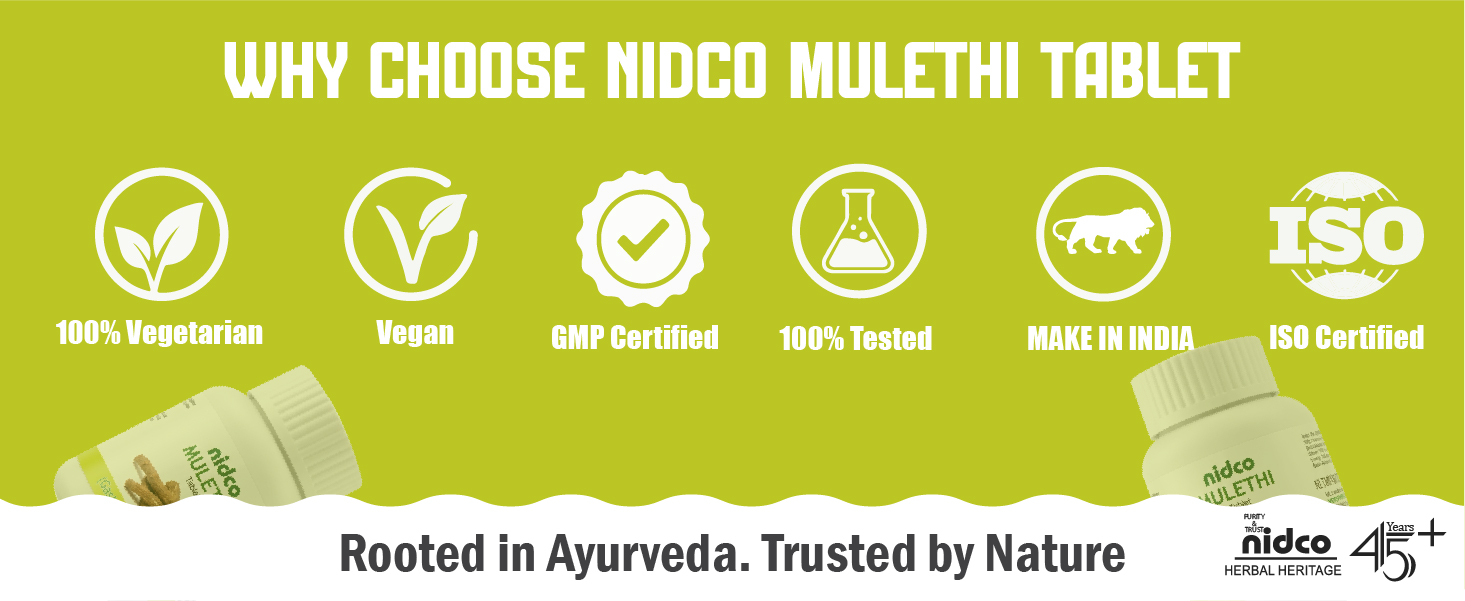 Mulethi Tablets 500mg Yashtimadhu (Licorice) Extracts for Respiratory, Gastric Wellness, Digestive Disorder, 60 Pure Herbs Ayurvedic Tablets (Pack of 1)