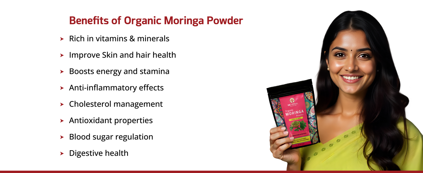 Organic Moringa Powder 50g, Pure & Natural Moringa Leaf Superfood for Weight Loss, Fat Burn, Cholesterol Control, Detox & Immunity Support, High in Vitamins, Minerals & Antioxidants