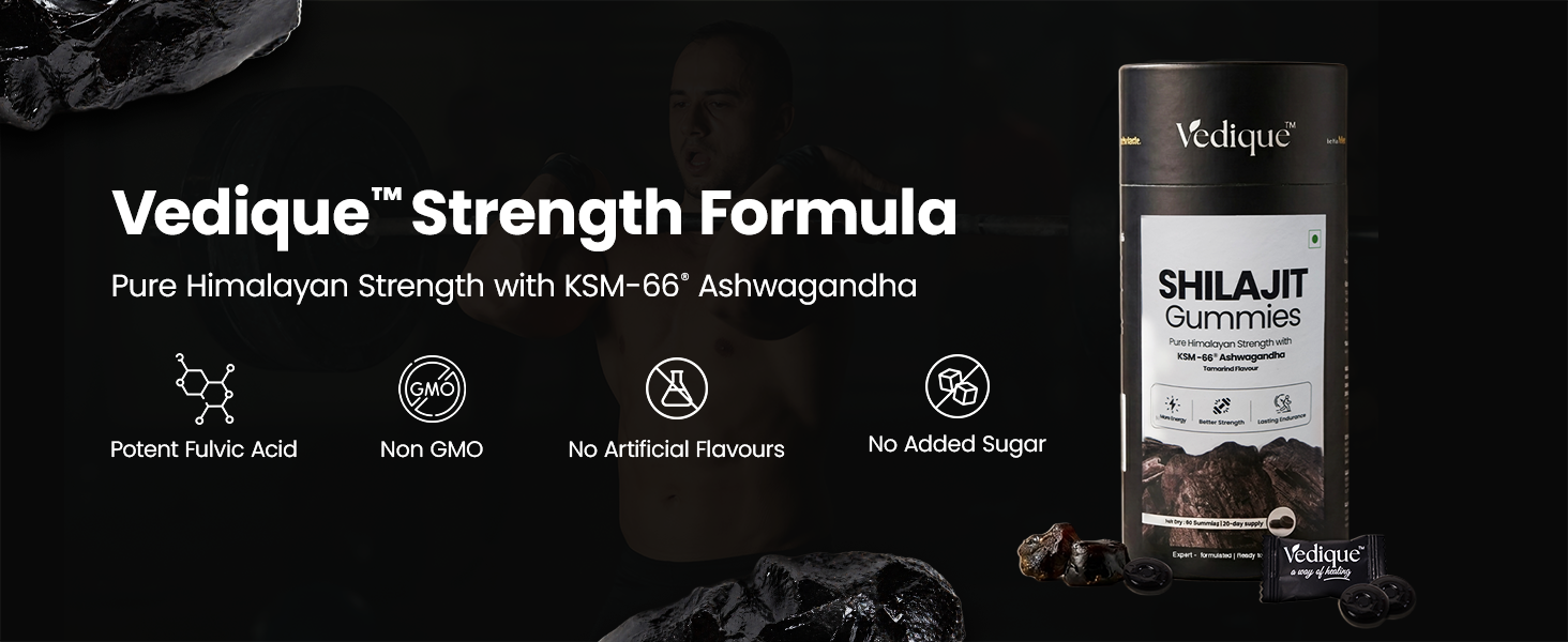 Shilajit Gummies (60 Shilajeet Gummies) with Potent Fulvic Acid & KSM-66 Ashwagandha | Boost Energy, Stamina & Strength | Helps Reduce Stress & Fatigue | No Added Sugar