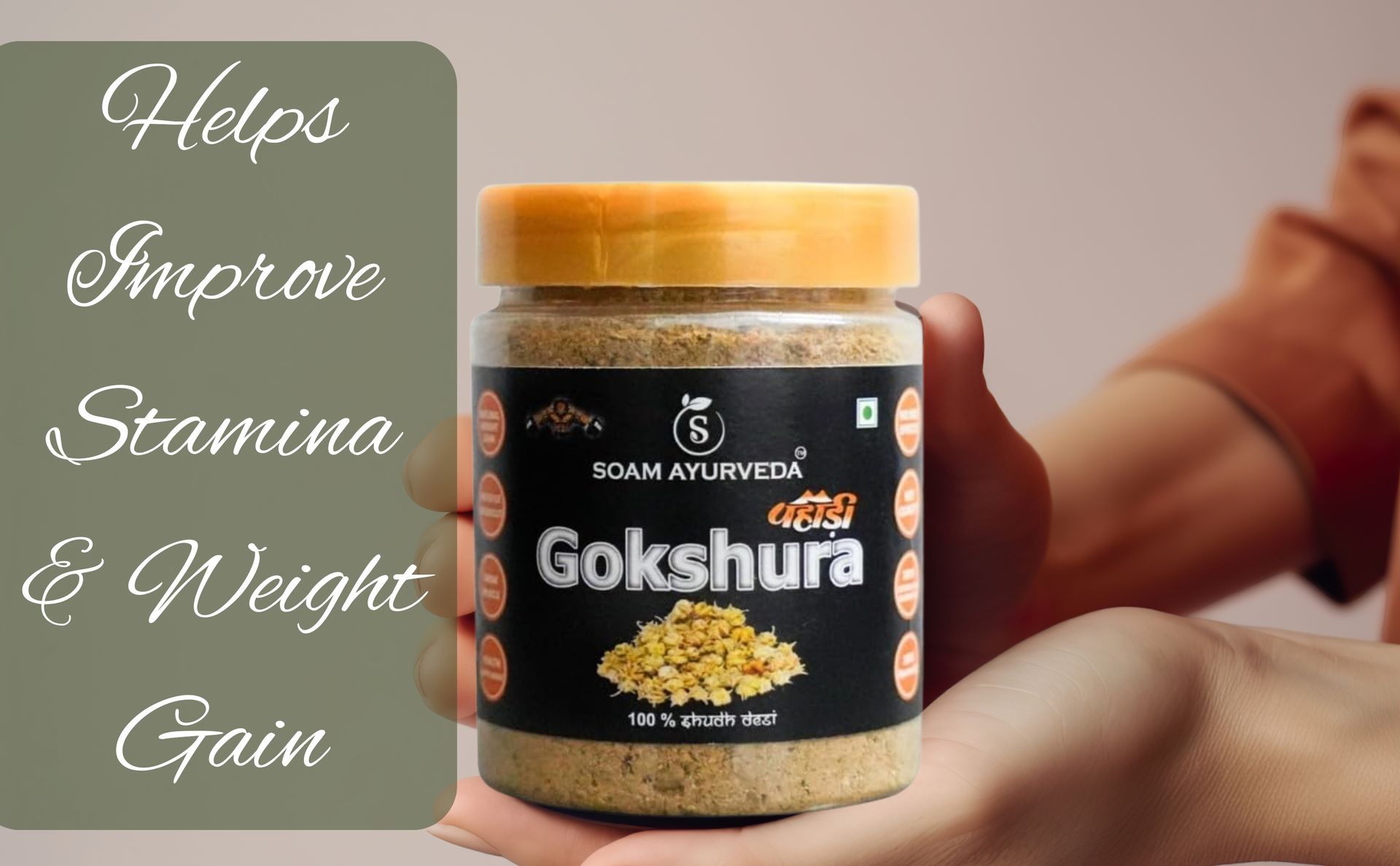 Soam Ayurveda's Pahadi Gokshura -150g | Gokhuru Powder | Improves Energy, Muscle Strength, Stamina & Supports Recovery (Pack of 1)