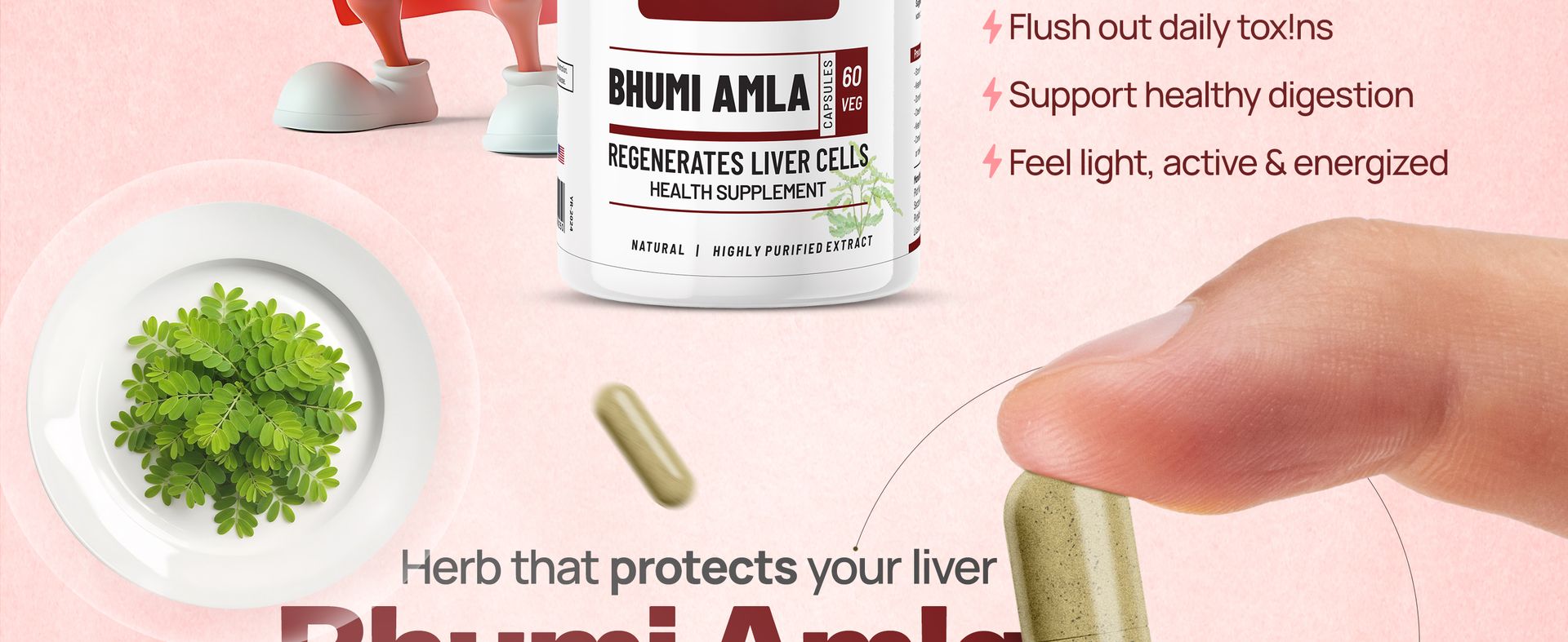 Life Aveda Bhumi Amla Capsules 60 (Free Diet Plan) - Phyllanthus Niruri for Liver Detox & Cleansing | Supports Digestion, Immunity & Healthy Skin | Natural Herbal Supplement for Liver Health - 60 Capsule (Pack of 1)