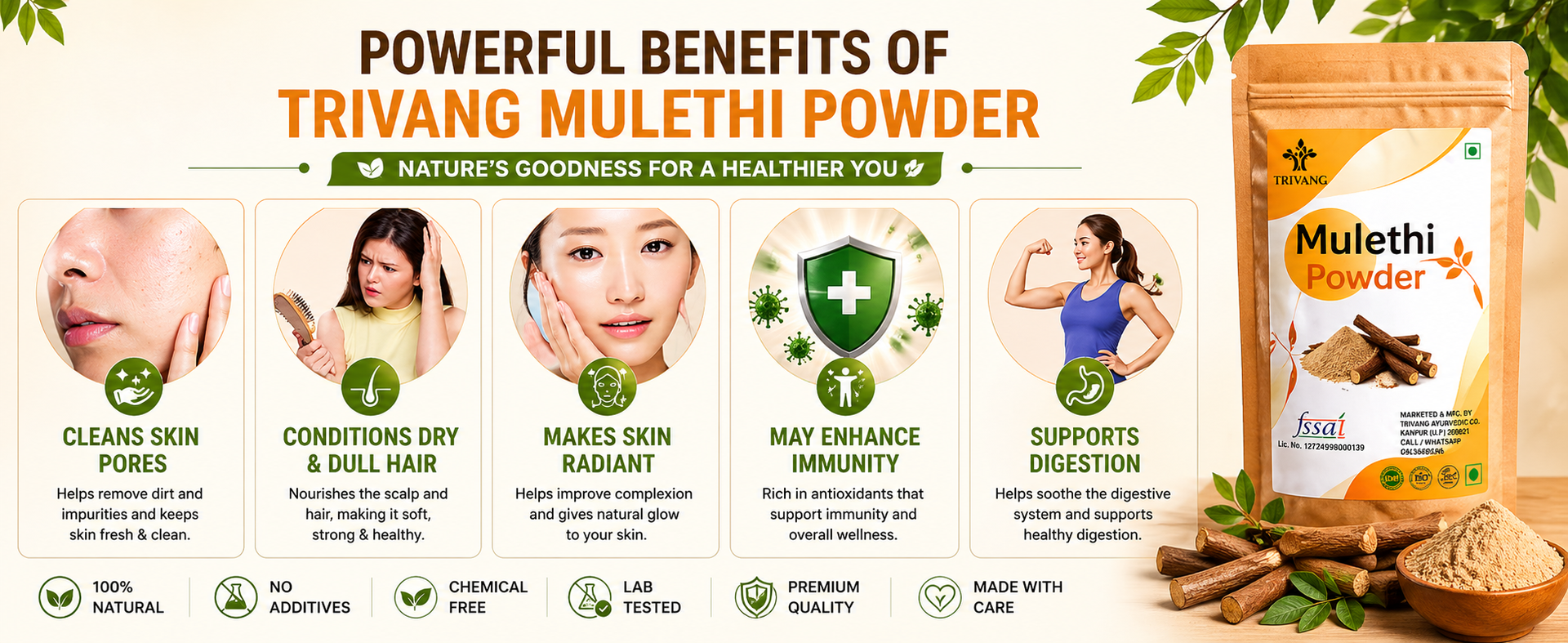 100% Natural Pure Mulethi Powder | Yashimadhu | Liquorice | Glycyrrhiza glabra | For hair and Skin care (100g)