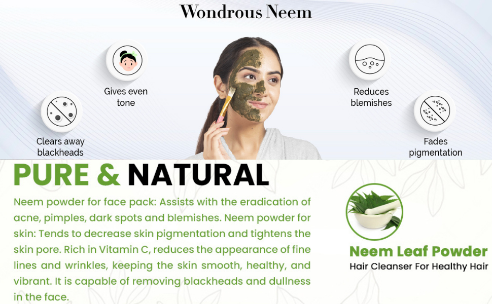 Herbal Hills Neem Powder, (1kg Pack) | Supports Clear Skin, Acne Control & Hair Growth | Neem Churna For Pimple-Free Face & Scalp Detox | With Azadirachta Indica Leaf