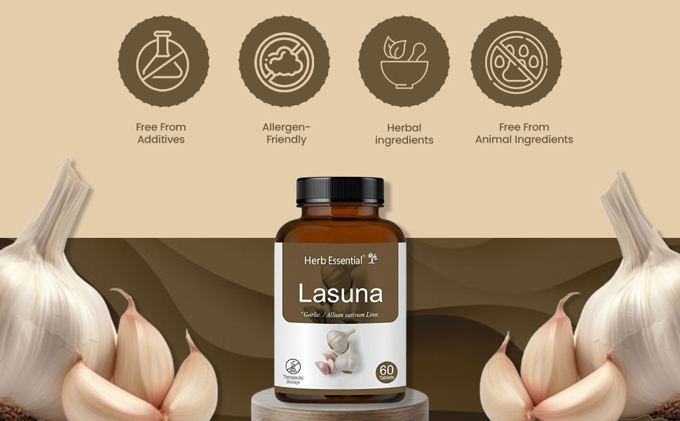Herb Essential Lasuna Garlic Tablets 500mg 2 x 60 Tablet for Heart Wellness
