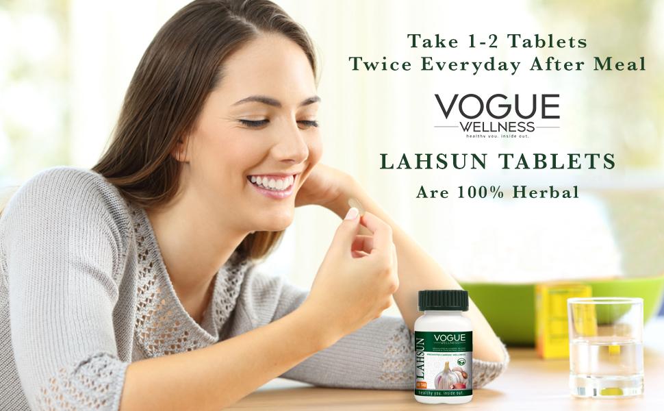 Vogue Wellness Lahsun Tablets | Herbal Garlic Supplement for Heart & Cardiac Wellness | Supports Healthy Cholesterol & Immunity | Natural Antioxidant | 60 Tablets
