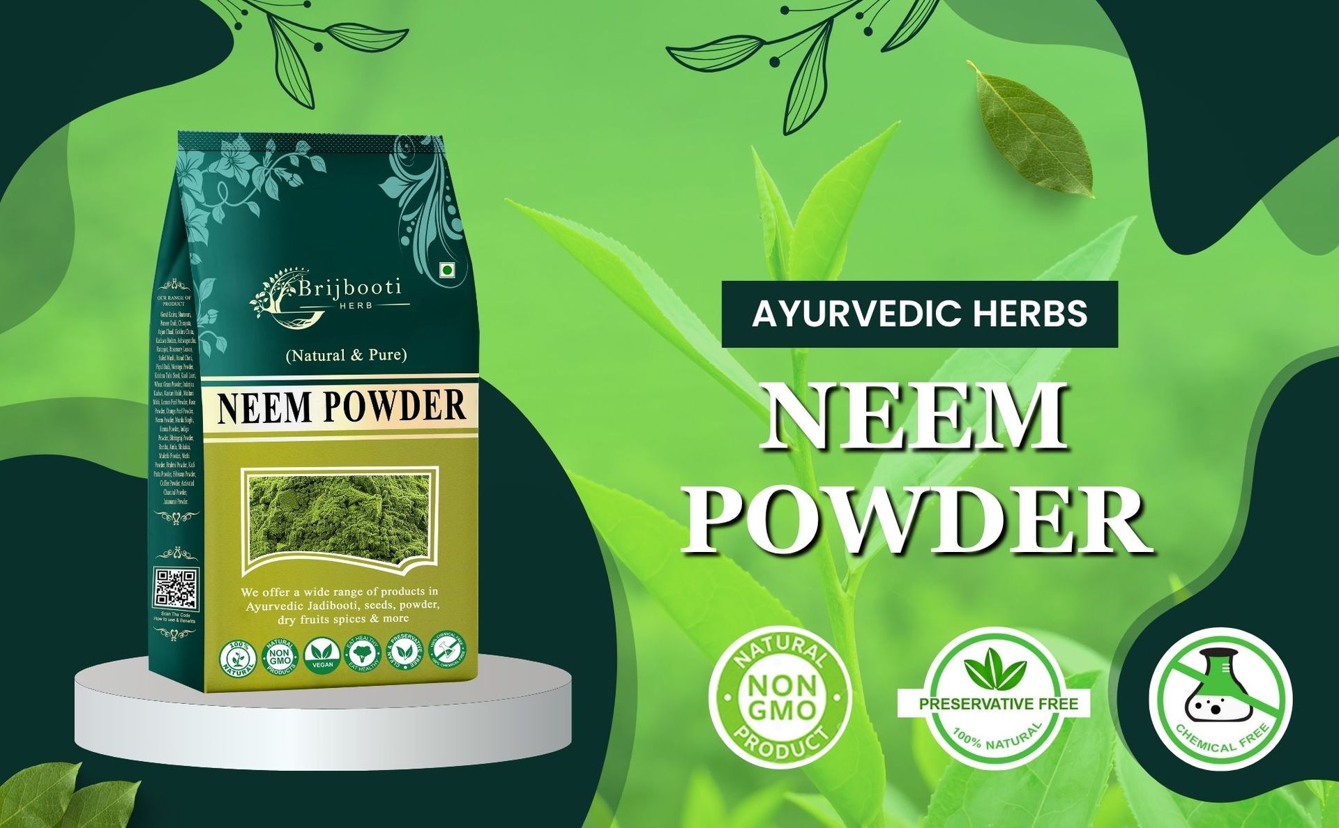 Birju Mahavir 1 KG NEEM LEAVES POWDER, Multi-colored