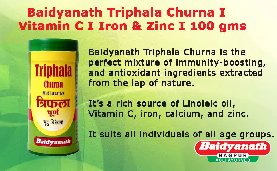 Baidyanath Asli Ayurved Triphala Churna 100 G | Helps Relieve Constipation Acidity & Gas Relief - Ayurvedic Remedy For Gastro-Intestinal Health