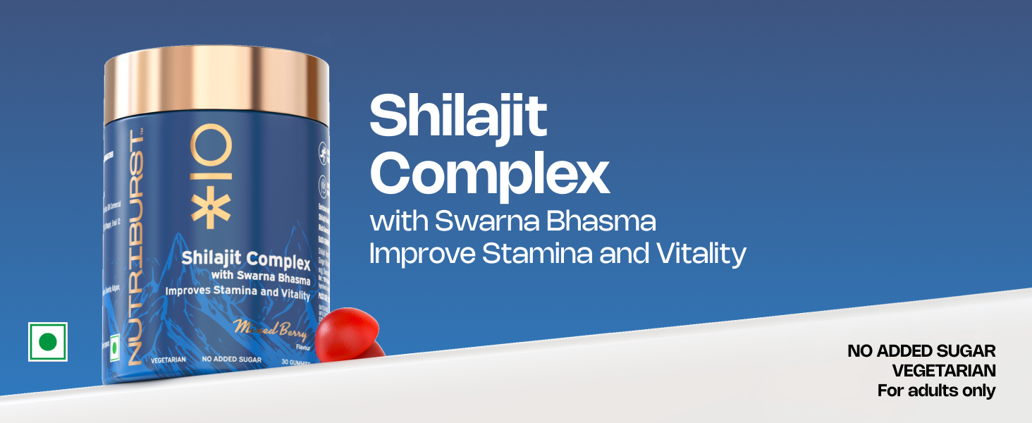 Nutriburst Shilajit Resin Gummies, Ayurvedic Herbal Blend with Swarna Bhasma, KSM-66 Ashwagandha, Black Musli and Ginger, Natural Energy & Vitality Boost, Mixed-Berry Flavor, 30 Gummies, 1 Month Pack