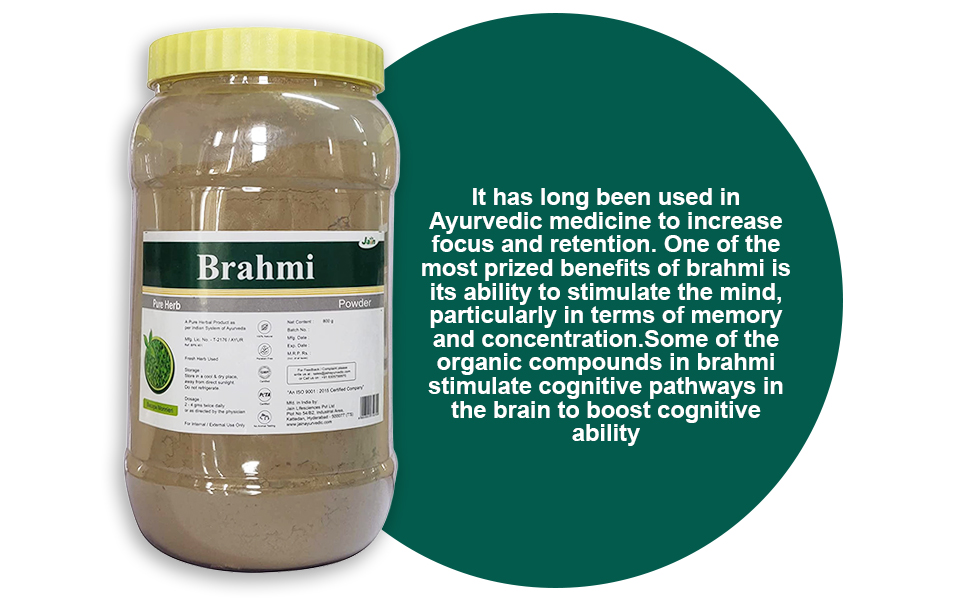 Jain Organic Brahmi Powder 800g | Hair Growth & Hair Care | Natural Brain Memory Support | Healthy Hair & Mind Wellness | Chemical-Free Ayurvedic Powder