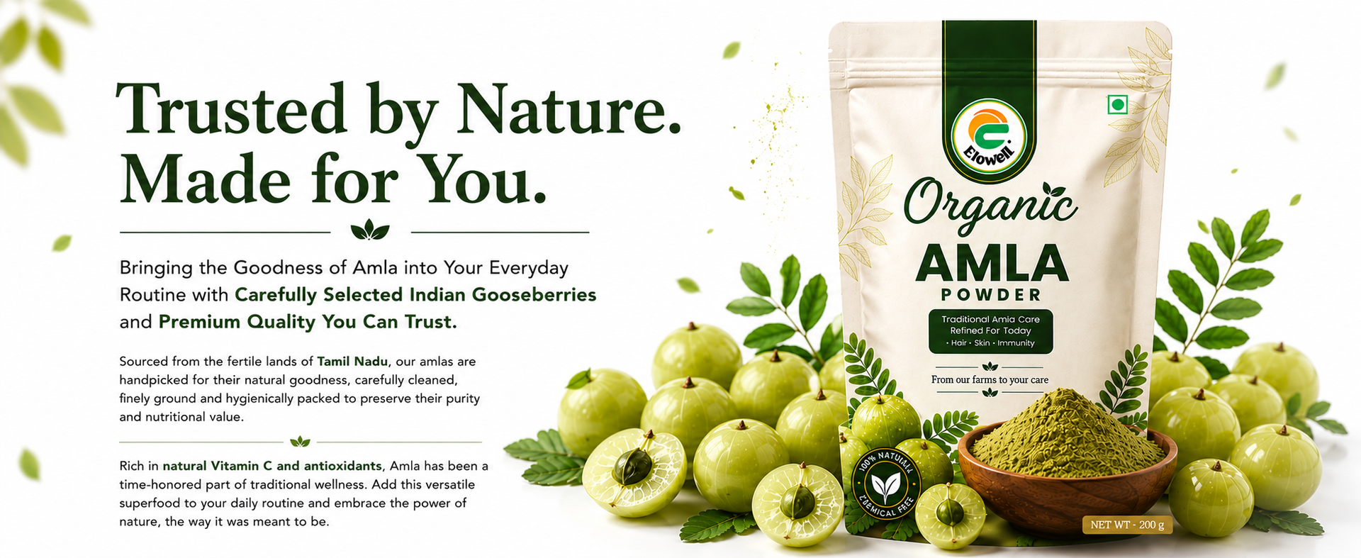 Amla Powder Indian Gooseberry, Amalaki, Nellikkai, 100% Pure, No Preservatives, Rich in Vitamin C for Hair, Skin, Immunity & Digestion (200g)