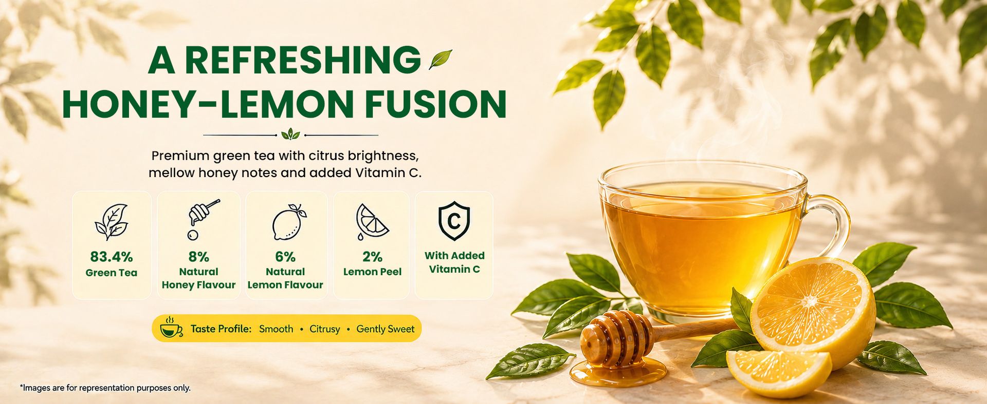 Celest Green Tea, Lemon & Honey, 100 Bags | Immunity Packed with Vitamin C | Green Teabags | Pack of 2