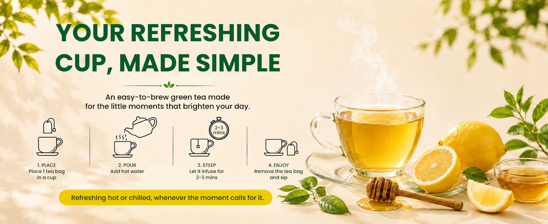 Celest Green Tea, Lemon & Honey, 100 Bags | Immunity Packed with Vitamin C | Green Teabags | Pack of 2