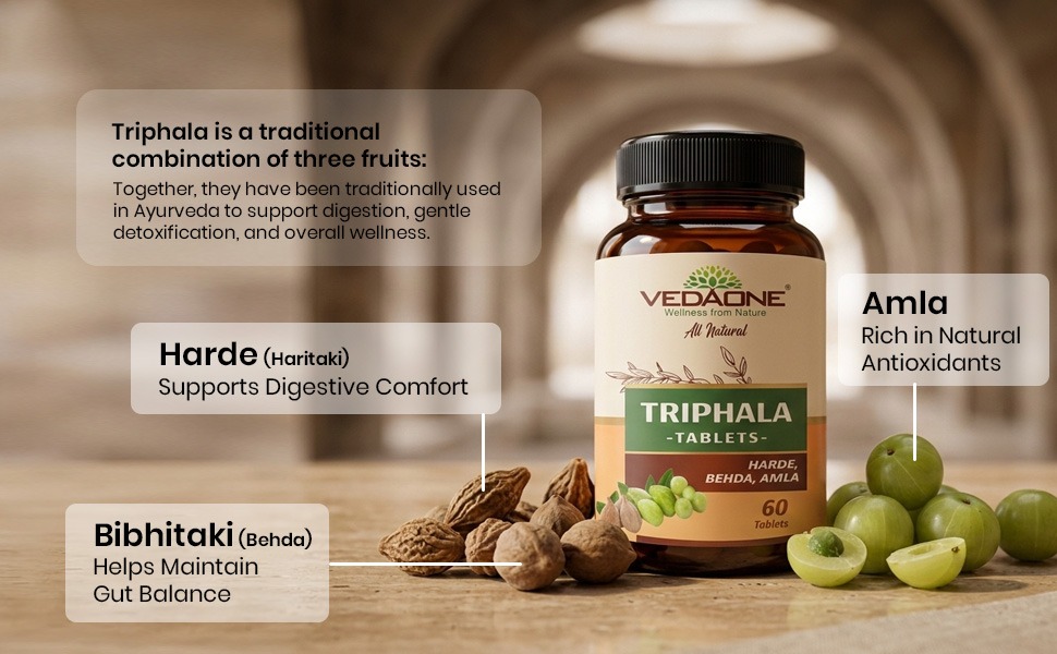 Triphala Tablets (60 Count) | Pure Ayurvedic Digestive Support & Gentle Detox | Natural Gut Cleanse with Amla, Haritaki & Baheda | Daily Herbal Immunity Support