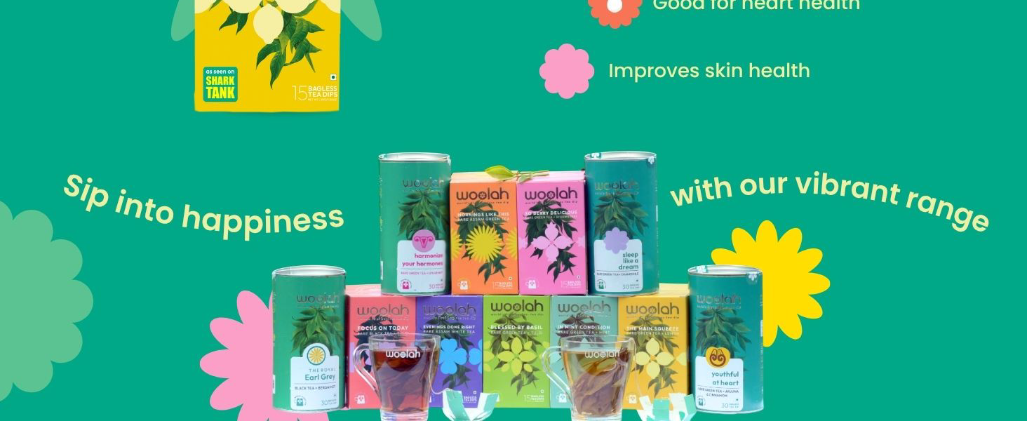Woolah Rare Assam Green Tea With Lemon, Organic Bagless Tea Dip (4 Packs = 60 Dips /120 Cups) 100% Plastic Free, Rich In Antioxidants, Supports Weight Management And Heart Health