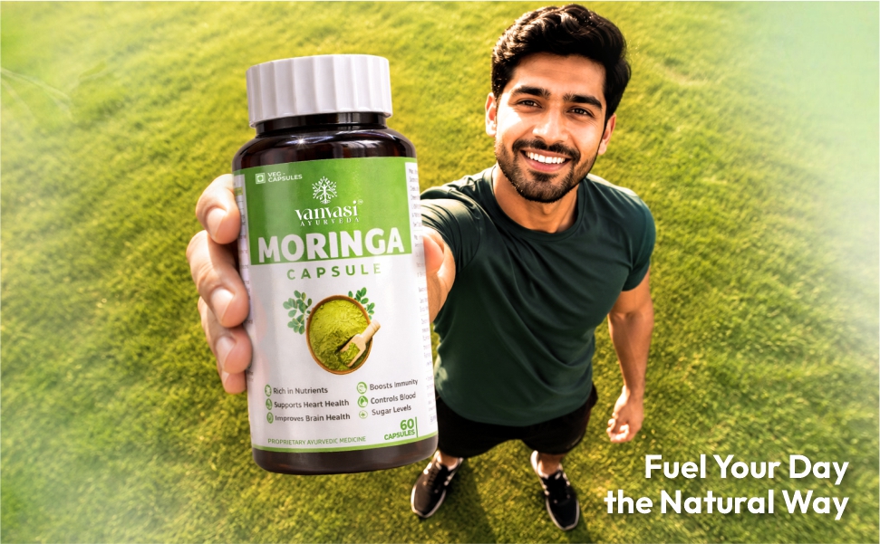 Moringa Capsules | 100% Pure Moringa Leaf Extract | Energy, Immunity & Wellness Support | Rich in 90+ Nutrients | Helps Heart Health & Brain Function | 60 Veg Capsules | Ayurvedic Supplement