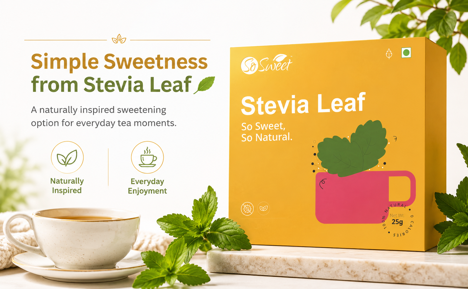 So Sweet Stevia Leaf Sugar Free Natural Zero Calorie Sweetener 250gm (Pack of 10)