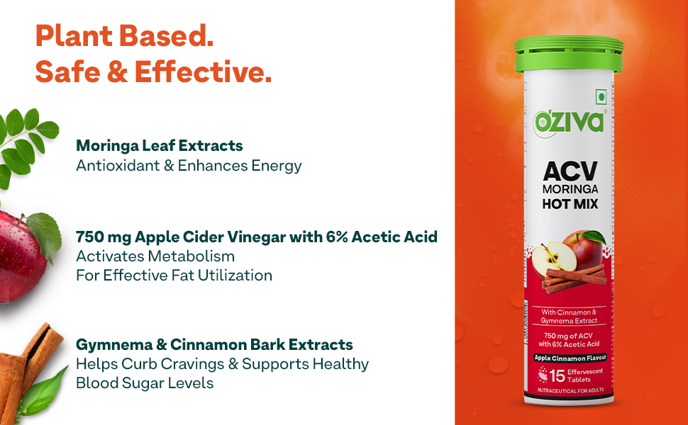 OZiva ACV Moringa Hot Mix Tablets, Apple Cinnamon, 30 Tabs, Pack of 2